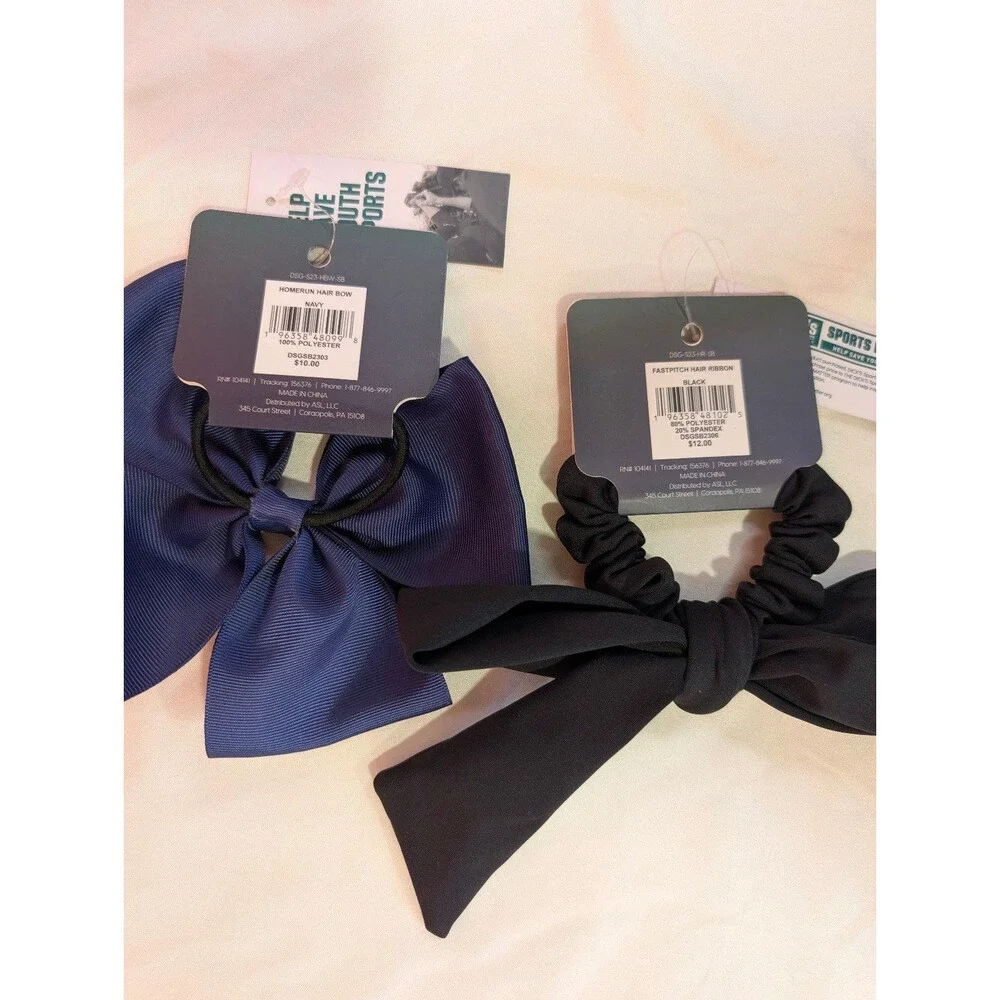Girls DSG Softball Hair Bows Navy Black 2 Pack